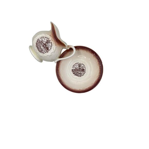 Miniature Space Needle Pitcher and Bowl Souvenir Burgandy and Cream 1960s - Picture 4 of 9